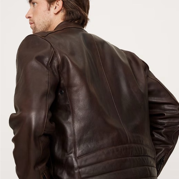 NWT Banana Republic Moto Espresso LEATHER BIKER JACKET - Picture 4 of 9